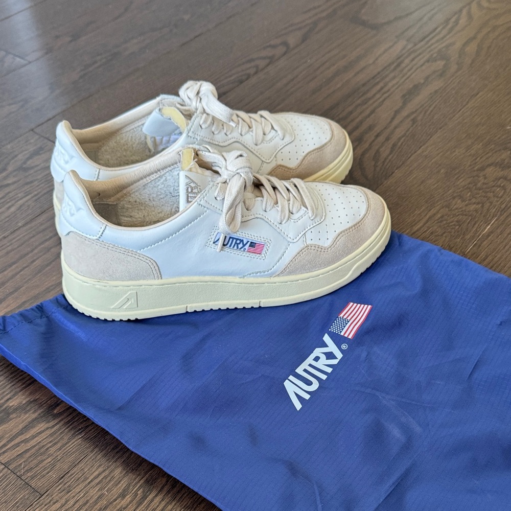 Autry Cream Sneakers with Blue Bag